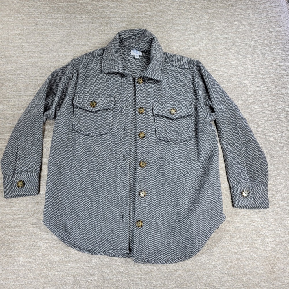Time and Tru Herringbone Shacket Small 4-6 Gray Wool Blend Chevron Heavy Thick